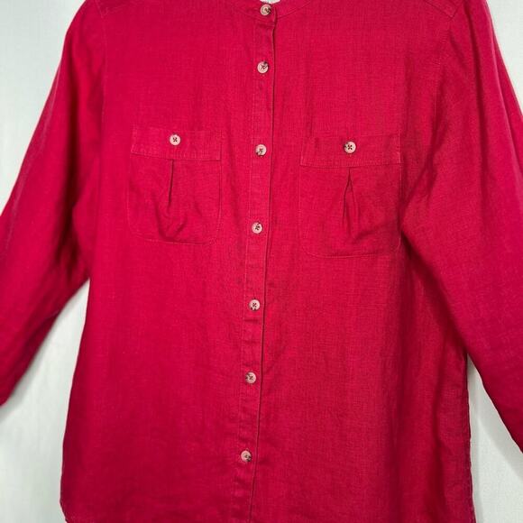 Kate Hill Red Linen Button Up Blouse Size PM - Picture 8 of 9